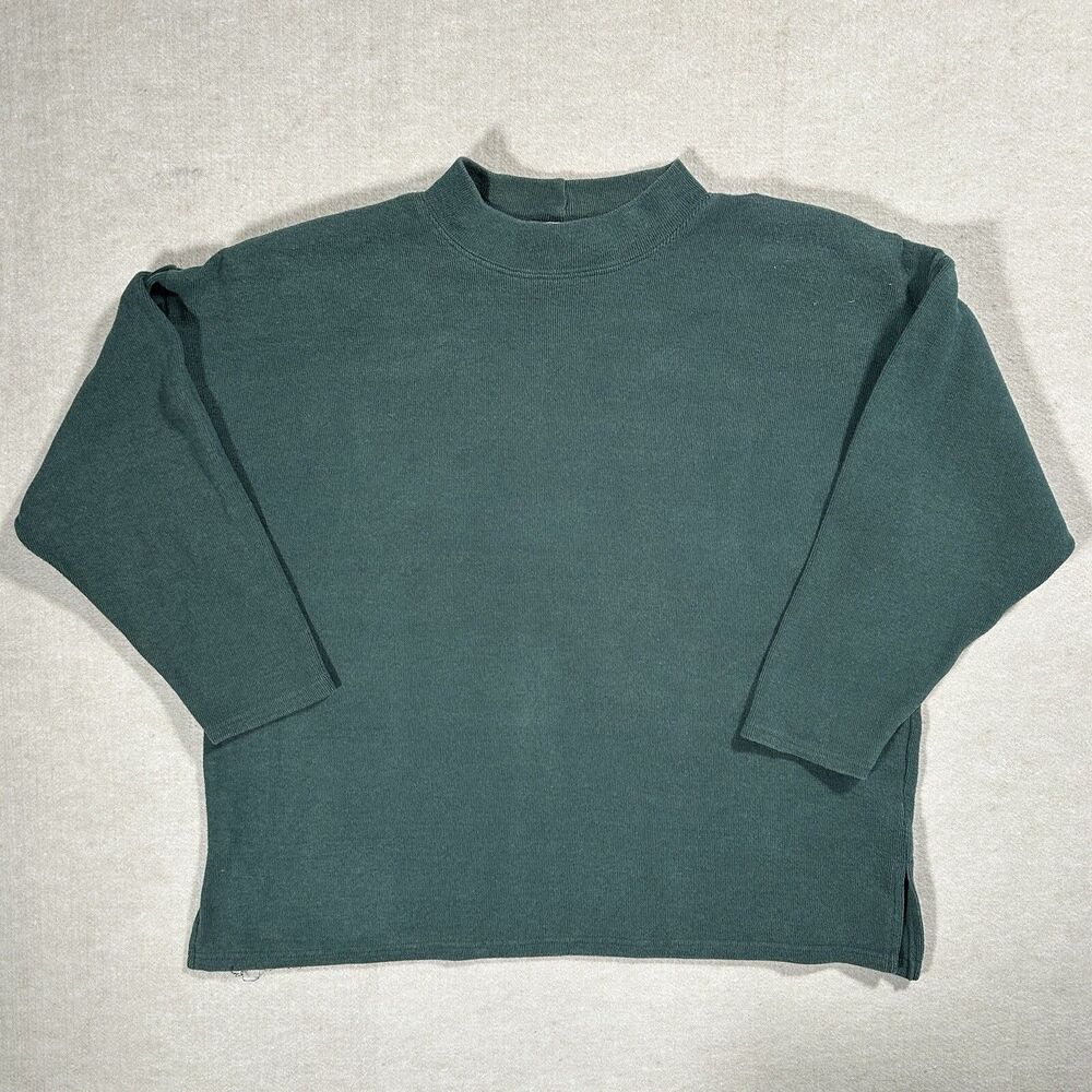 Style New York Women Vintage Blue Green Long Sleeve Mock Neck Sweatshirt Thermal